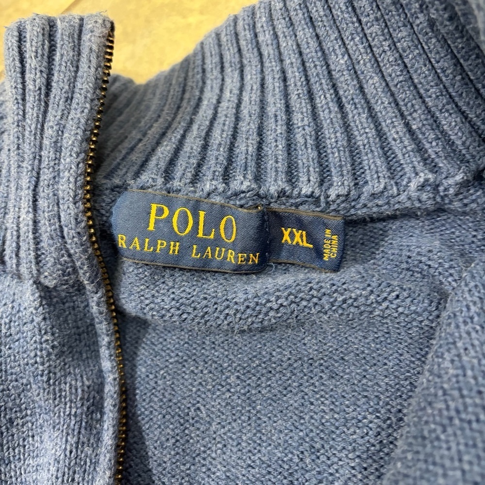 VINTAGE Polo Ralph Lauren Knit Sweater Adult XXL Blue Red Pony 1/4 Zip 90s VTG - Picture 6 of 12